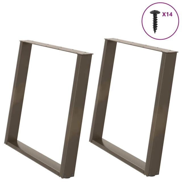 Berkfield Home vidXL Dining Table Legs U-Shaped 2 pcs Natural Steel 90x(72-73) cm Steel in Brown - image 1