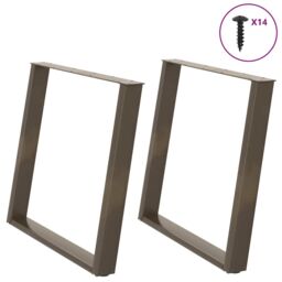 Berkfield Home vidXL Dining Table Legs U-Shaped 2 pcs Natural Steel 90x(72-73) cm Steel in Brown - thumbnail 1
