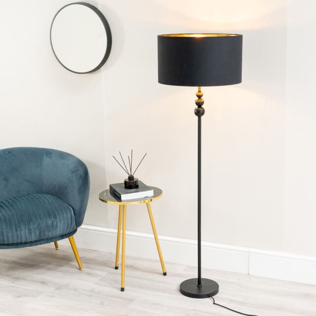ValueLights Marissa Black & Gold Shade with Black Stacked Ball Floor Lamp with LED Bulb - image 1