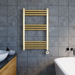 Balterley Round Tube Towel Rail with 10 Bars, 800 x 500mm - Brushed Brass in Metallics - thumbnail 2