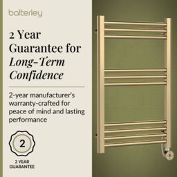 Balterley Round Tube Towel Rail with 10 Bars, 800 x 500mm - Brushed Brass in Metallics - thumbnail 6
