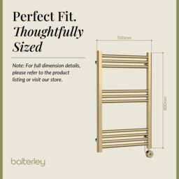 Balterley Round Tube Towel Rail with 10 Bars, 800 x 500mm - Brushed Brass in Metallics - thumbnail 5