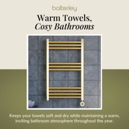 Balterley Round Tube Towel Rail with 10 Bars, 800 x 500mm - Brushed Brass in Metallics - thumbnail 7