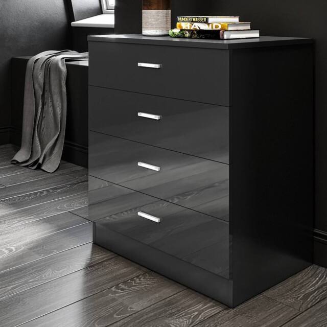 ERGOVEXA Chest of Drawers Black 4 Drawer Bedroom Furniture Clothes Storage - image 1