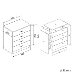 ERGOVEXA Chest of Drawers Black 4 Drawer Bedroom Furniture Clothes Storage - thumbnail 2