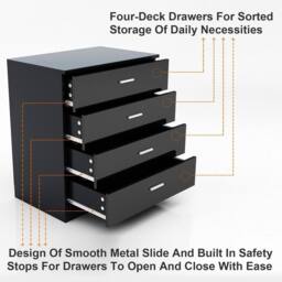 ERGOVEXA Chest of Drawers Black 4 Drawer Bedroom Furniture Clothes Storage - thumbnail 5