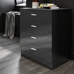 ERGOVEXA Chest of Drawers Black 4 Drawer Bedroom Furniture Clothes Storage - thumbnail 1