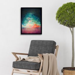 "Artery8 Wall Art Print Beach Sunset In Bubble Clouds Dreamy Surreal Abstract Art Framed in Black - Size: W12"" x H16""" - thumbnail 2