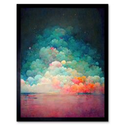 "Artery8 Wall Art Print Beach Sunset In Bubble Clouds Dreamy Surreal Abstract Art Framed in Black - Size: W12"" x H16""" - thumbnail 1