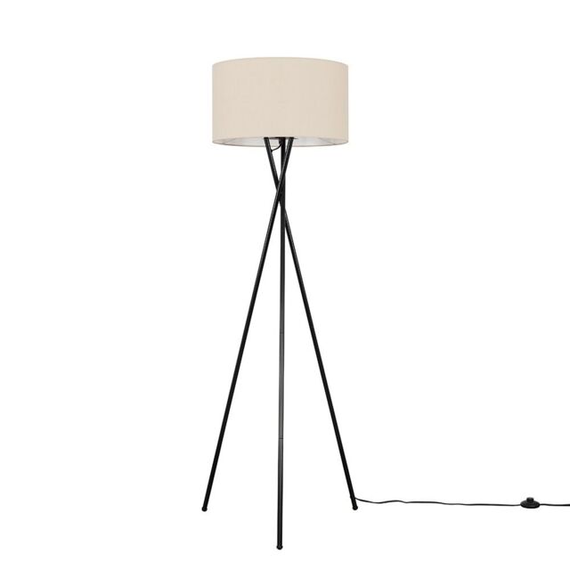 ValueLights Camden Black Metal Tripod Floor Lamp with Drum Lamp Shade & LED Bulb in Natural - image 1