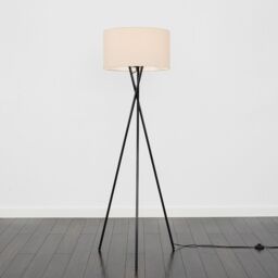 ValueLights Camden Black Metal Tripod Floor Lamp with Drum Lamp Shade & LED Bulb in Natural - thumbnail 2