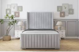 "Sloomy Marlborough Naples Frame-Mattress-50"" Upholstered Wingback Headboard in Silver - Size: Double"