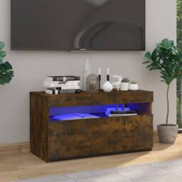 Berkfield Home TV Cabinet with LED Lights Smoked Oak 75x35x40 cm in Brown - Size: 75 x 35 x 40 cm - thumbnail 2