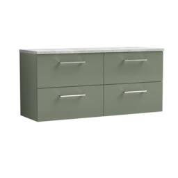 Balterley Level 1200mm Wall Hung 4 Drawer Unit & Laminate Worktop - Satin Green - thumbnail 1