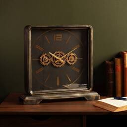 WILLIAM WIDDOP Mantel Clock With Moving Gears in Black - thumbnail 2