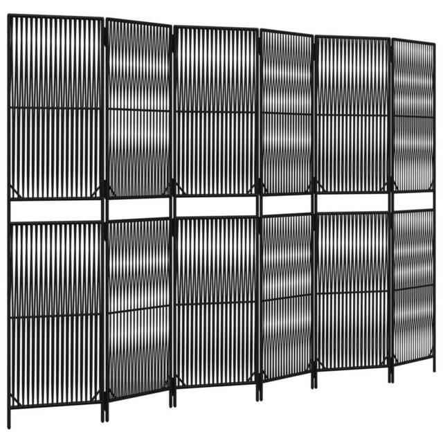 Berkfield Home Room Divider 6 Panels Black Poly Rattan - image 1