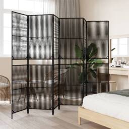 Berkfield Home Room Divider 6 Panels Black Poly Rattan - thumbnail 3