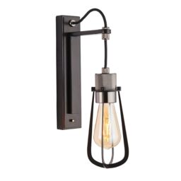 Loops Matt Black Industrial Wall Light - Black Chrome Knurled Detailing Lamp Holder - thumbnail 1