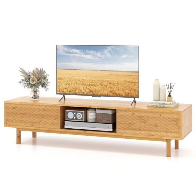 VOGREX 160CM Bamboo Mid Century TV Stand Entertainment Console Table in Beige - image 1