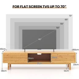 VOGREX 160CM Bamboo Mid Century TV Stand Entertainment Console Table in Beige - thumbnail 2
