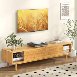 VOGREX 160CM Bamboo Mid Century TV Stand Entertainment Console Table in Beige - thumbnail 3