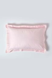 Homescapes Egyptian Cotton Satin Stripe Oxford Pillowcase 330 TC in Pink