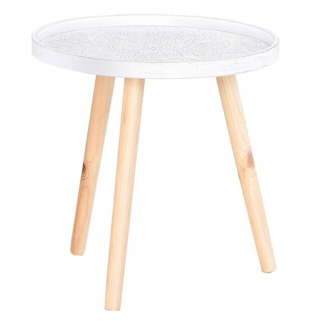 NESTLUNE Round Coffee Table W/ Solid Wood Legs Sofa End Side in White - Size: 100 cm x 15 cm - image 1