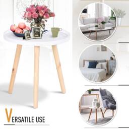 NESTLUNE Round Coffee Table W/ Solid Wood Legs Sofa End Side in White - Size: 100 cm x 15 cm - thumbnail 6