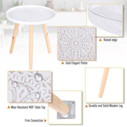 NESTLUNE Round Coffee Table W/ Solid Wood Legs Sofa End Side in White - Size: 100 cm x 15 cm - thumbnail 3