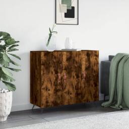 Berkfield Home Sideboard Smoked Oak 90x34x80 cm Engineered Wood in Brown - Size: 90 x 34 x 80 cm - thumbnail 2