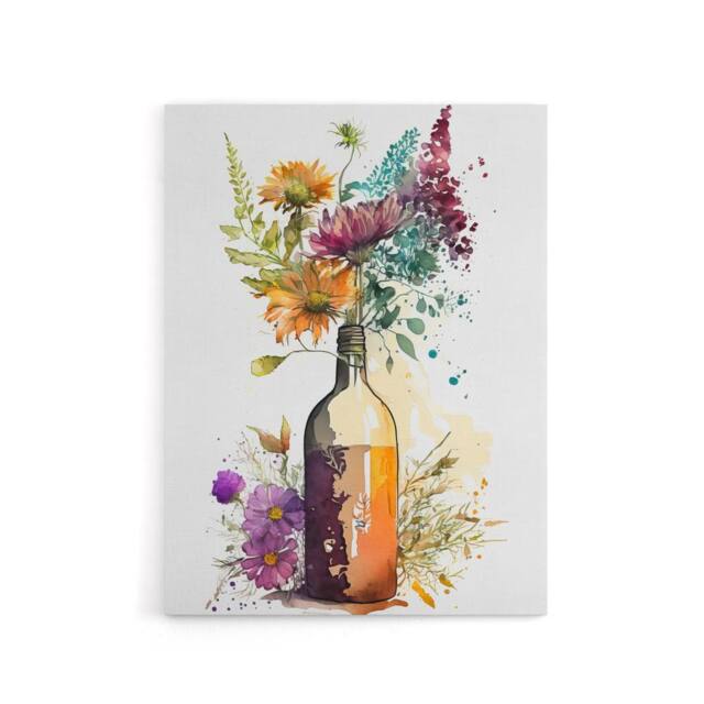 "Artery8 Wildflower Bouquet In Wine Bottle Floral Canvas Wall Art Print - Size: W18"" x H24""" - image 1