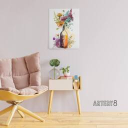 "Artery8 Wildflower Bouquet In Wine Bottle Floral Canvas Wall Art Print - Size: W18"" x H24""" - thumbnail 3