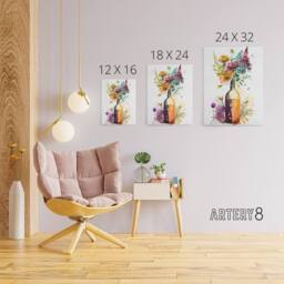 "Artery8 Wildflower Bouquet In Wine Bottle Floral Canvas Wall Art Print - Size: W18"" x H24""" - thumbnail 4