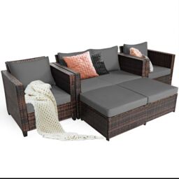 Costway 6-Seater Rattan Garden Furniture Set Patio Conversation Set in Grey - thumbnail 1