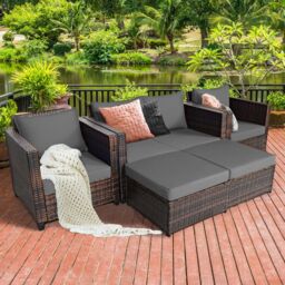 Costway 6-Seater Rattan Garden Furniture Set Patio Conversation Set in Grey - thumbnail 9