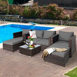 Costway 6-Seater Rattan Garden Furniture Set Patio Conversation Set in Grey - thumbnail 3