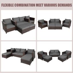 Costway 6-Seater Rattan Garden Furniture Set Patio Conversation Set in Grey - thumbnail 4