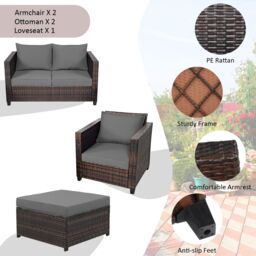 Costway 6-Seater Rattan Garden Furniture Set Patio Conversation Set in Grey - thumbnail 7