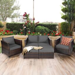 Costway 6-Seater Rattan Garden Furniture Set Patio Conversation Set in Grey - thumbnail 8