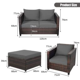 Costway 6-Seater Rattan Garden Furniture Set Patio Conversation Set in Grey - thumbnail 2