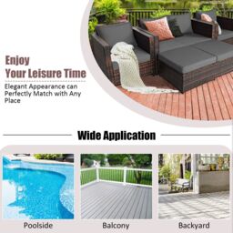 Costway 6-Seater Rattan Garden Furniture Set Patio Conversation Set in Grey - thumbnail 5