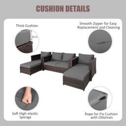 Costway 6-Seater Rattan Garden Furniture Set Patio Conversation Set in Grey - thumbnail 6