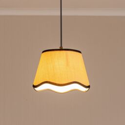ValueLights Dutton Natural Fabric Scallop Edge Small Lamp Shade with LED Bulb in Black - thumbnail 1