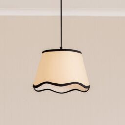 ValueLights Dutton Natural Fabric Scallop Edge Small Lamp Shade with LED Bulb in Black - thumbnail 3