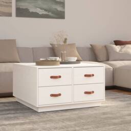 Berkfield Home Beautiful Coffee Table White 80x80x45 cm Solid Wood Pine - Size: 80 x 80 x 45 cm - thumbnail 2