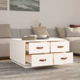 Berkfield Home Beautiful Coffee Table White 80x80x45 cm Solid Wood Pine - Size: 80 x 80 x 45 cm - thumbnail 4