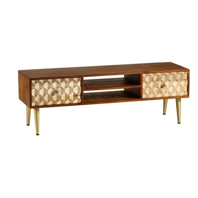 Indian Hub Edison Large Plasma TV Stand - Solid Mango Wood - L40 x W140 x H45 cm in Brown - image 1