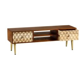 Indian Hub Edison Large Plasma TV Stand - Solid Mango Wood - L40 x W140 x H45 cm in Brown - thumbnail 3