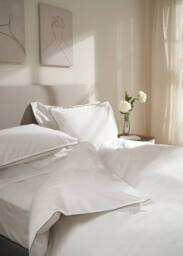 Truly White & Mushroom Embroidered Edge Duvet Cover - Size: Double - thumbnail 2