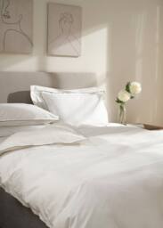 Truly White & Mushroom Embroidered Edge Duvet Cover - Size: Double - thumbnail 1